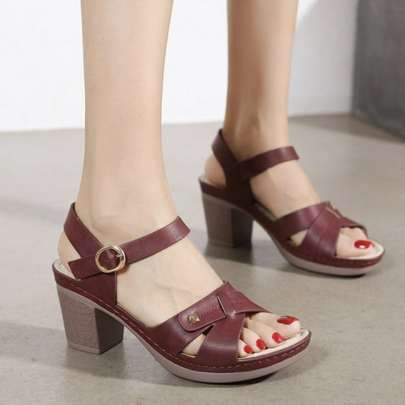 Back to College Tejiojio Sandals Women Casual Imitation Wood Thick High Heel Elegant Buckle Vintage Roman Shoes