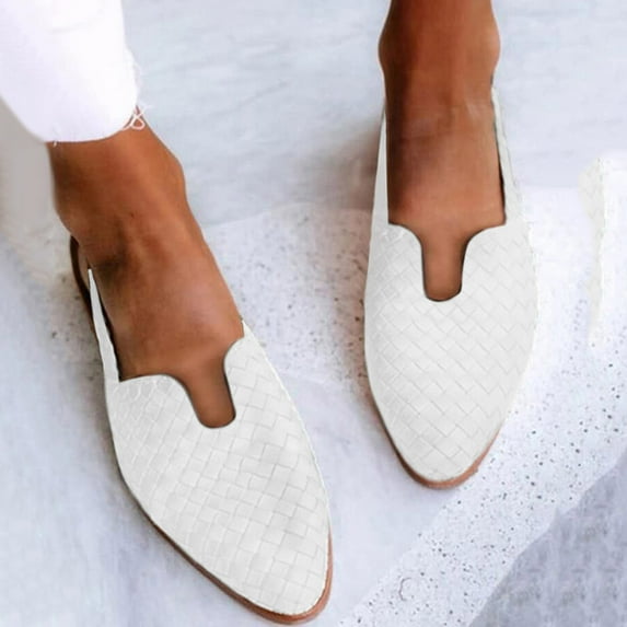 Back to College Tejiojio Sandals Womens Pointed Flat Shoes Weave Casual Shoes Solid Comfortable Shoes