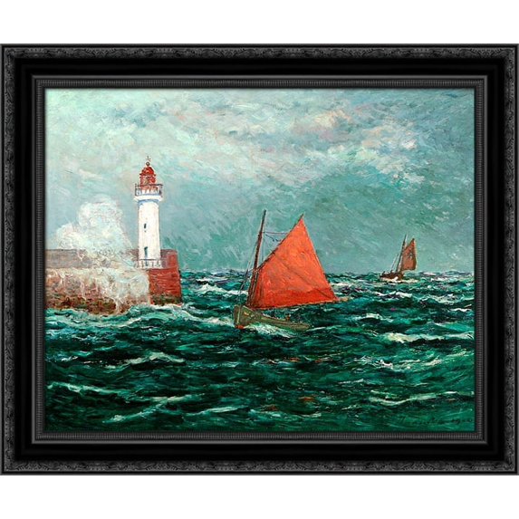 Back to Fishing boats in Belle Isle en Mer 24x20 Black Ornate Wood Framed Canvas Art by Maufra, Maxime