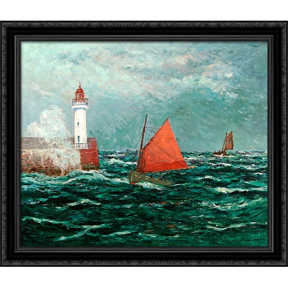 Back to Fishing boats in Belle-Isle-en-Mer 34x28 Large Black Ornate Wood Framed Canvas Art by Maxime Maufra