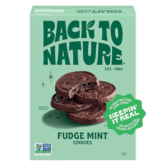 Back to Nature Fudge Mint Cookies, Plant-Based, Non-GMO, Made with Wheat Flour, Snack Happy, 5.5 oz Box