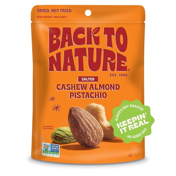 Back to Nature Premium Nut Mix - Cashew, Almond & Pistachio Blend, Dry Roasted with Sea Salt, Non-GMO High Protein Snacks, 9 Ounce( Pack of 2 )