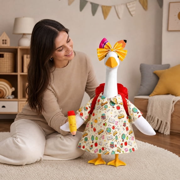 Back to Sch-ool Goose Outfit with Bow Backpack Pencil Decor Fits 17 23 Inch Porch Lawn Statue, Figurine Sold Separately