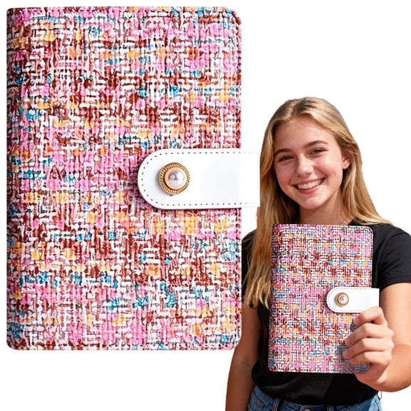 Back-to-Schol!A6 Pink Ring Bound Budget Planner, Household Expense Ledger with Zipper Pocket & Stickers, Portable Financial Organizer Notebook for Money Tracking