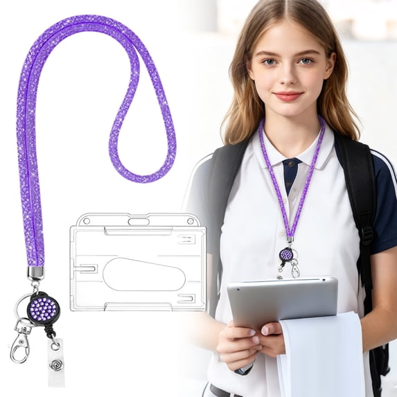 Back-to-Schol!Purple Crystal Rhinestone Neck Lanyard, Bling Keychain Strap for Id Badge and Card Holder, Cute Breakaway Lanyard for Women and Teachers, Sparkle Keys Wallet Lanyard