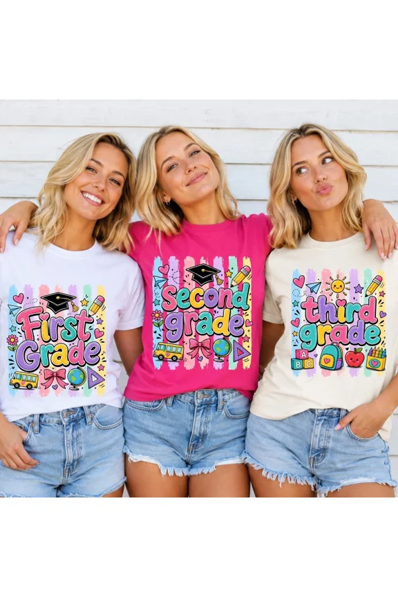 Back to School 1st-4th Grade Teacher T-Shirt, Cotton Tee for Adults and Youths, Womens Teacher Shirt, Teacher Appreciation Gift