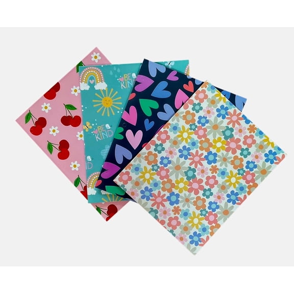 Back to School 2 Pocket Folders Hearts, Flowers, Cherries, Rainbows Set of 4 Elementary Grade School