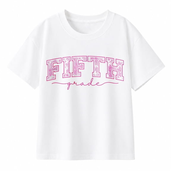 Back to School 5th Fifth Grade Toile Pink Floral T-Shirt