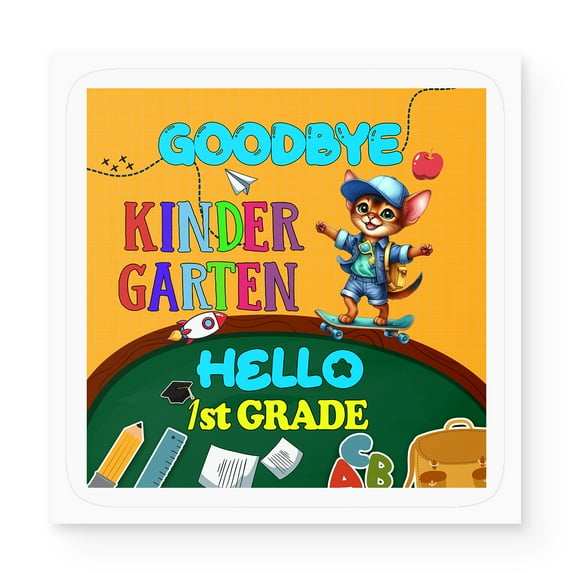 Back to School Abyssinian Goodbye Kindergarten Hello 1st Grade Vinyl Sticker Cat Lover Kitten Owner Gifts Waterproof Decal Art Decor - 02011