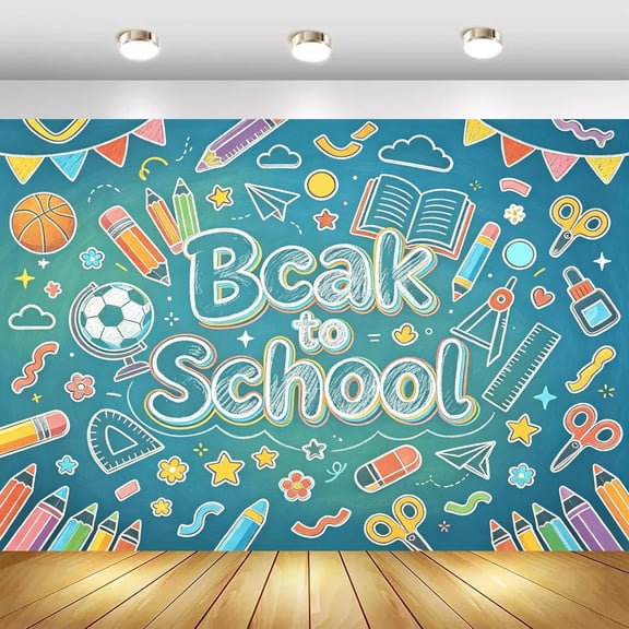 Back to School Backdrop, Colorful Chalkboard Style Banner Background for Photography Photo Booth Props Party Decorations Supplies