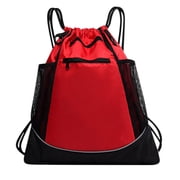 Back to School Backpack - Drawstring Backpack - Sport Gym Backpack Water Resistant String Bag with Side Mesh Pockets for Men & Women Dark Red