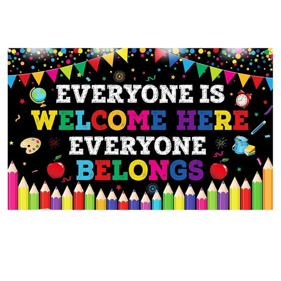 Back to School Banner 3x5FT, Welcome Back Classroom Decor, Everyone Is Welcome Here Photo Booth Backdrop for Party Open House, Polyester