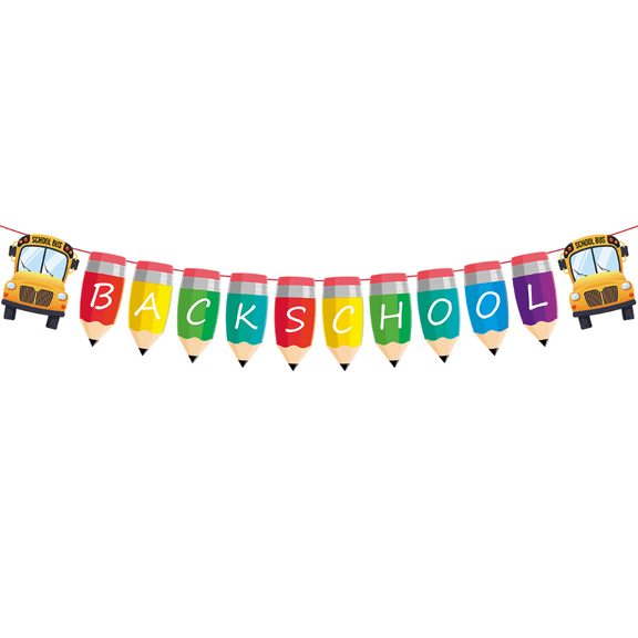 Back to School Banner, Colorful Pencil and School Bus Garland, Party Decoration