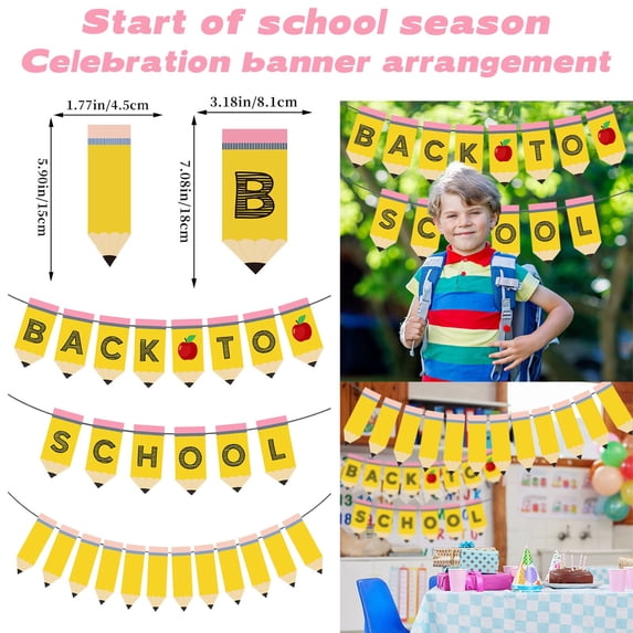 Back to School Banner Pencil Shape Classroom Decoration for School Party Opening Day Decor
