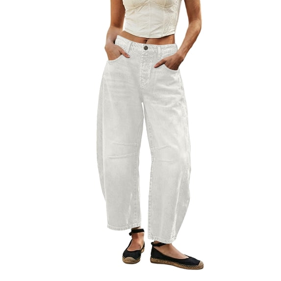 Back to School Barrel Jeans for Women High Waist Soft Washed Denim Relaxed Cropped Balloon Jeans