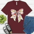 thumbnail image 1 of Back to School Bow Shirt – Cute Pink Smiley Paperclip Floral Teacher Tee , Maroon, M, 1 of 6