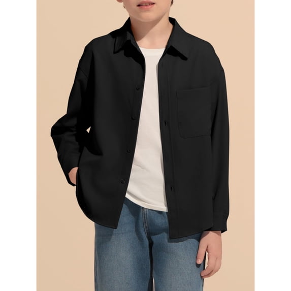 Back to School Boys Shirt Collared Long Sleeve Button Down Solid Dress Shirts Causal Basic Classic Breathable T Shirts, 120