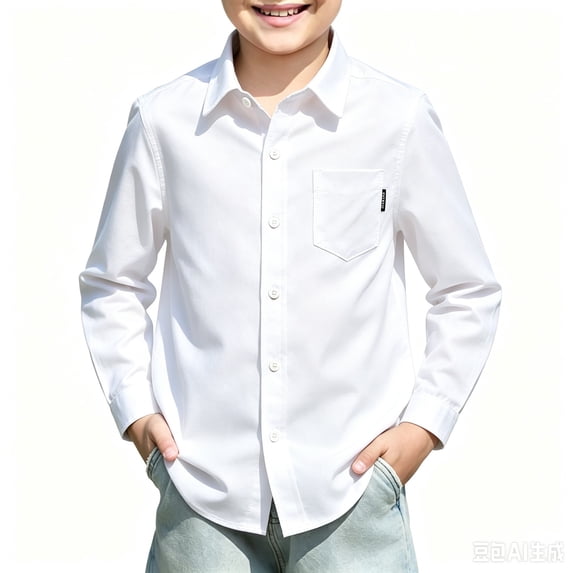 Back to School Boys Shirt Collared Long Sleeve Button Down Solid Dress Shirts Comfortable Preppy Active Breathable T Shirts, 160
