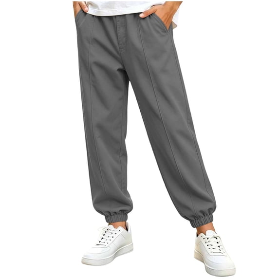 Back to School Boys Vertical Seam Jogger Pants, Elastic Waist Pull-On Sweatpants with Pockets, Daily Casual Wear Ghalytn