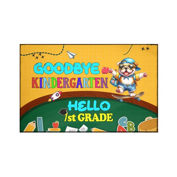 Back to School Bulldog Goodbye Kindergarten Hello 1st Grade Indoor Rug Dog Lover Gifts Idea Carpet Living Bed Room Sofa Home Decor - 02011