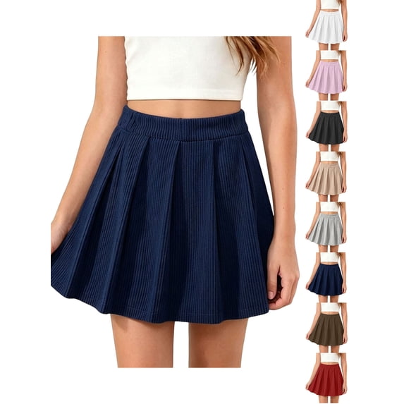 Back to School Children's Solid Elastic Waist Cultivation Leisure Sports College Style Pleated Skirt Kids 14-15Years