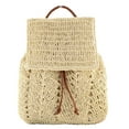 thumbnail image 1 of Back-to-School Women Straw Drawstring Backpack, 12.6 inch Hollow Out Beach Backpack, Shoulders Bucket Bag for Summer (Beige), 1 of 10
