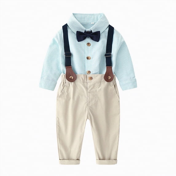 Back to School Clothes For Boys Autumn Winter Button Down Long Sleeve Elastic Waist 0-24M Everyday Outfit Set 2PCS
