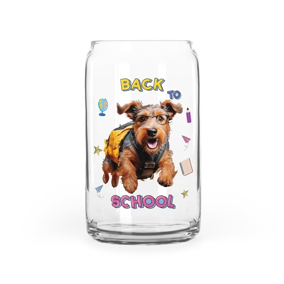 Back to School Cute Airedale Terrier 16oz Glass Cup Mug Dale Waterside Dog Lover Glass Can - 13010