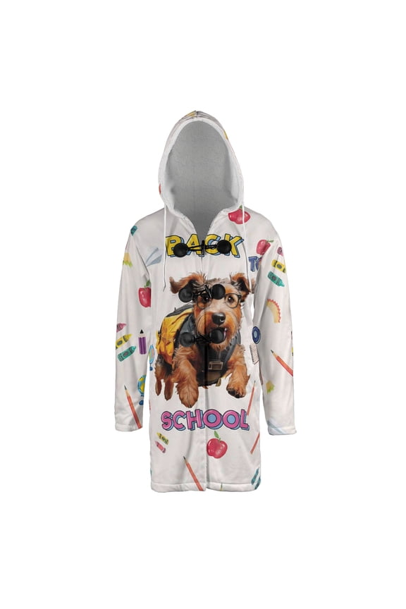 Back to School Cute Airedale Terrier All Over Print 3D Hooded Duffle Toggle Coat Dale Waterside Dog Lover - 13010