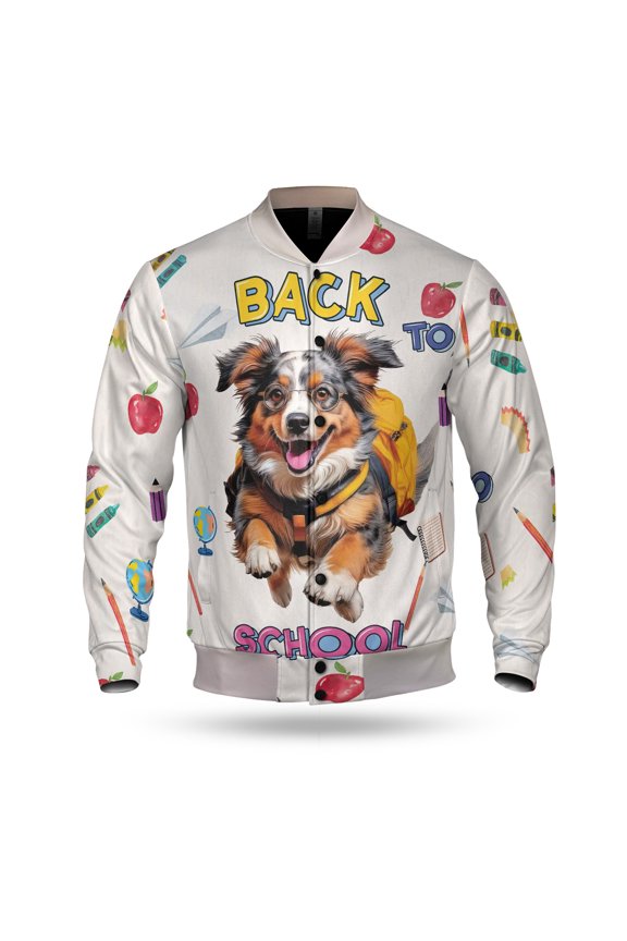 Back to School Cute Australian Shepherd All Over Print 3D Baseball Jacket Aussie Dog Lover Gifts Bomber Jacket Softball - 13010