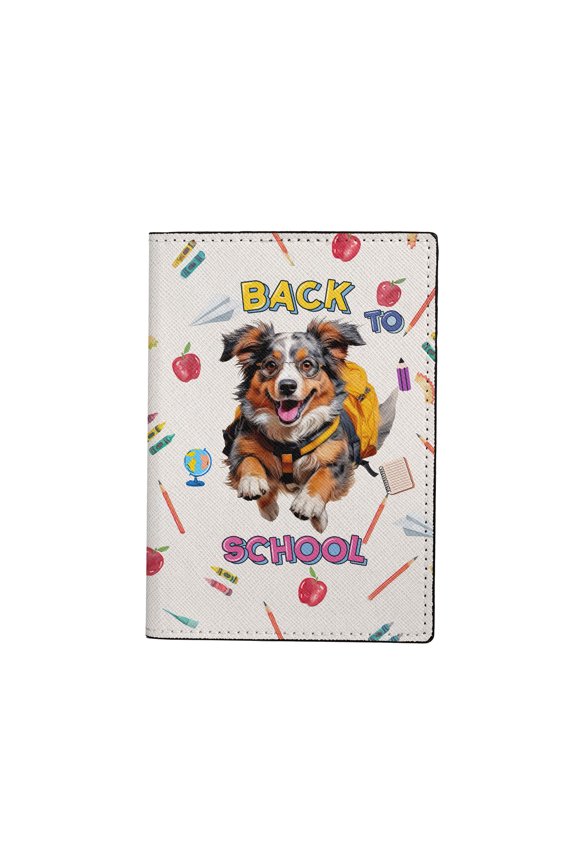Back to School Cute Australian Shepherd Travel Passport Wallet Aussie Dog Lover Gifts PU Leather Passport Holder Cover - 13010