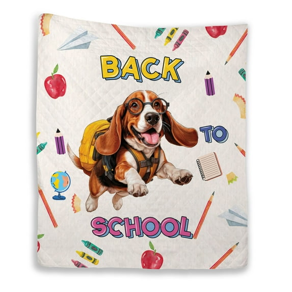Back to School Cute Basset Hound Quilt Blanket Bassets Dog Breed Lovers Gifts Idea Cozy Comforter Throw Blanket - 13010