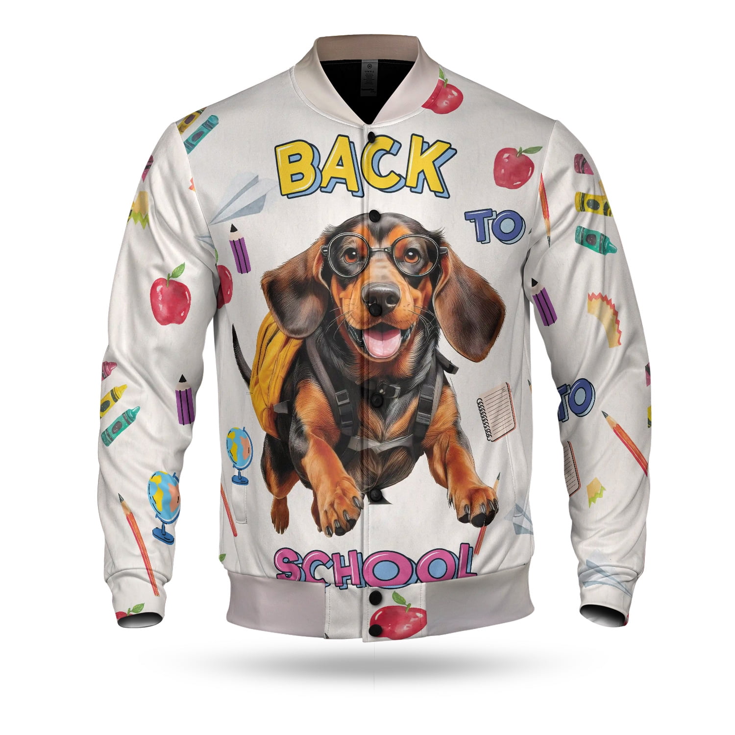Back to School Cute Bloodhound All Over Print 3D Baseball Jacket Dog Back to School Cute Bloodhound All Over Print 3D Baseball Jacket Dog