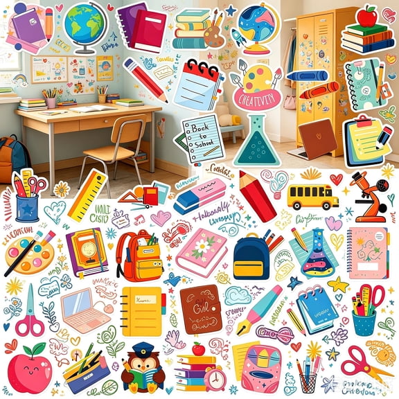 Back to School Cute Doodle Stickers, Aesthetic School Supplies Graffiti Vinyl Stickers for Laptop Water Bottle Journal