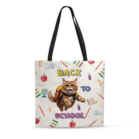 Back to School Cute Maine Coon All Over Print 3D Canvas Tote Bag Cat Lover Kitten Owner Gifts Reusable Handbag - 13010