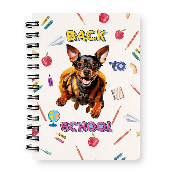 Back to School Cute Miniature Pinscher Spiral Bound Journal Mini Pin Dog Lover 5x7in Spiral Notebook - 13010