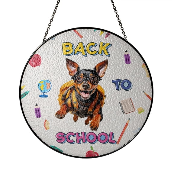 Back to School Cute Miniature Pinscher Stained Glass Suncatcher Mini Pin Dog Lover Window Hanging Sign Decor - 13010