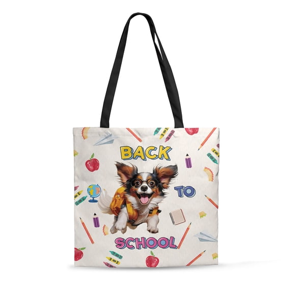 Back to School Cute Papillon All Over Print 3D Canvas Tote Bag Pap Butterfly Dog Lover Reusable Handbag - 13010