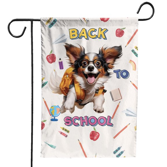 Back to School Cute Papillon Garden Flag 12x18in Double Sided Pap Butterfly Dog Lover Outdoor Decor - 13010