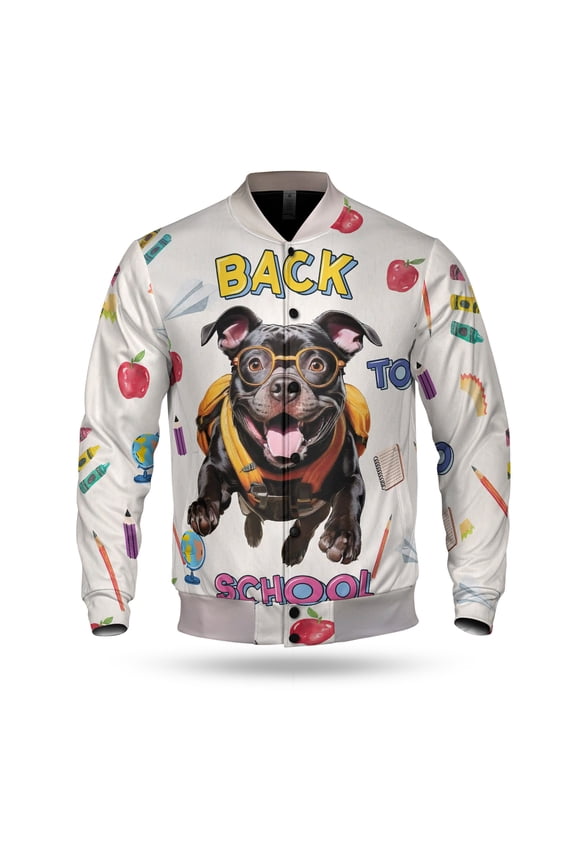 Back to School Cute Pitbull All Over Print 3D Baseball Jacket Terrier Dog Lover Bomber Jacket Softball - 13010