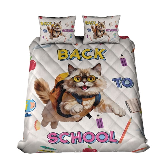 Back to School Cute Ragdoll Quilt Bedding Set Cat Lover Kitten Owner Gifts Idea 1 Blanket Bed Cover 2 Pillowcases - 13010