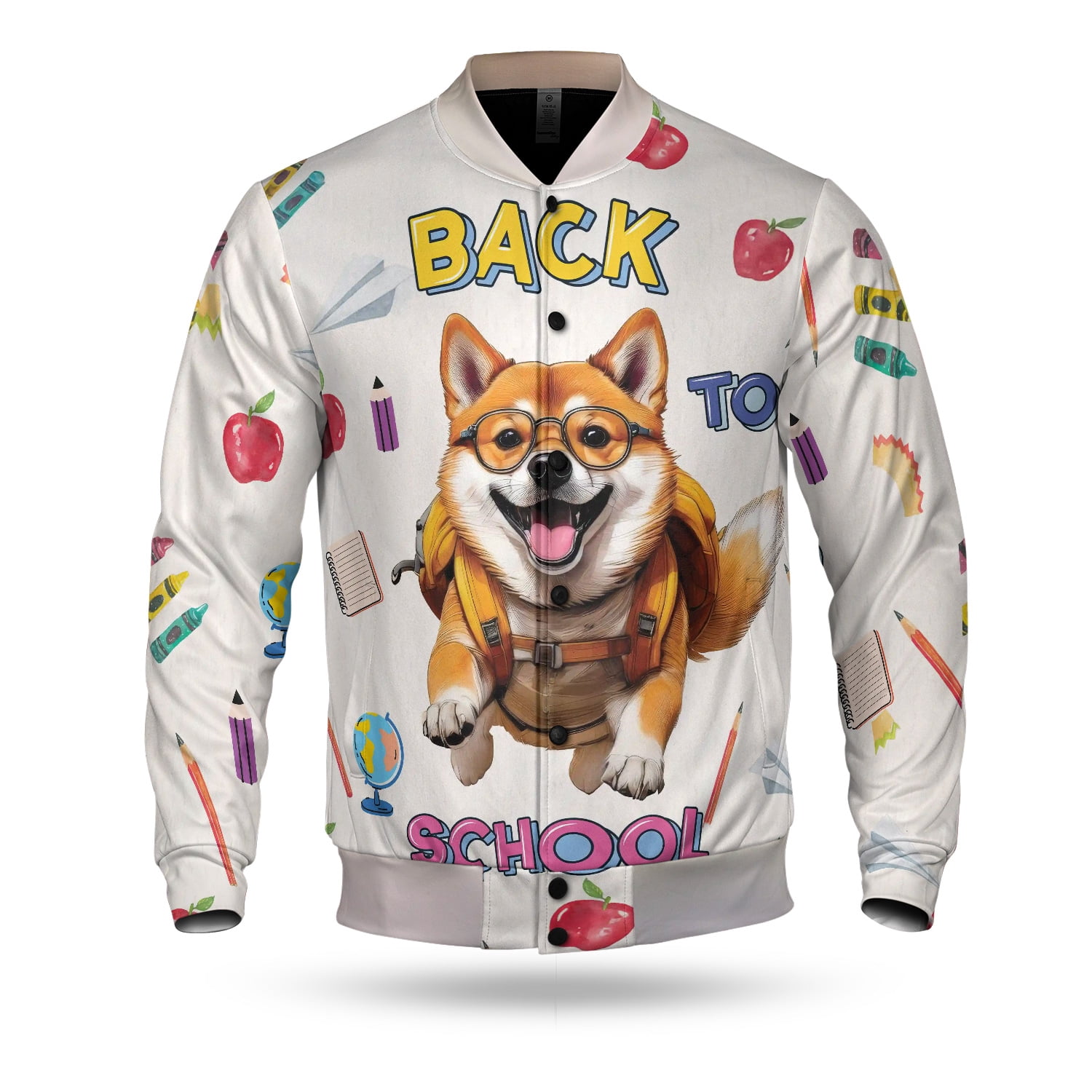 Back to School Cute Pitbull All Over Print 3D Baseball Jacket