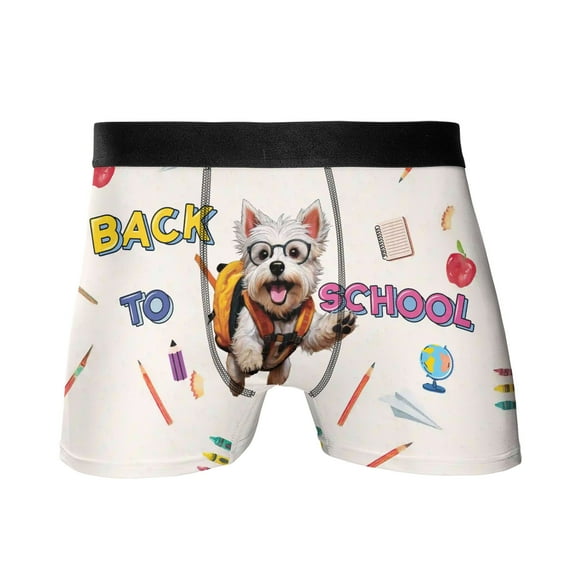 Back to School Cute West Highland White Terrier All Over Print Boxer Briefs Underwear for Men Dad Westie Westy Dog Lover - 13010
