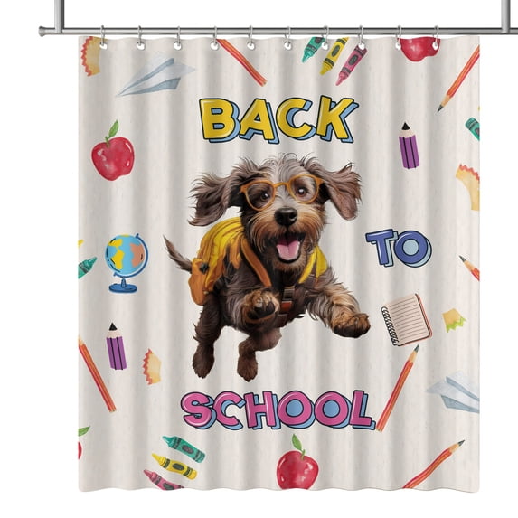 Back to School Cute Wirehaired Pointing Griffon Shower Curtain Dog Lover Waterproof Bathroom Bathtub Curtain - 13010