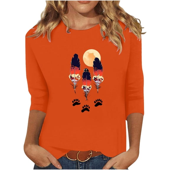 Fall Top Shirts Trendy Vneck Women's Tops 3/4 Sleeve Print Blouses Fall 2025 Items Ordered by Me