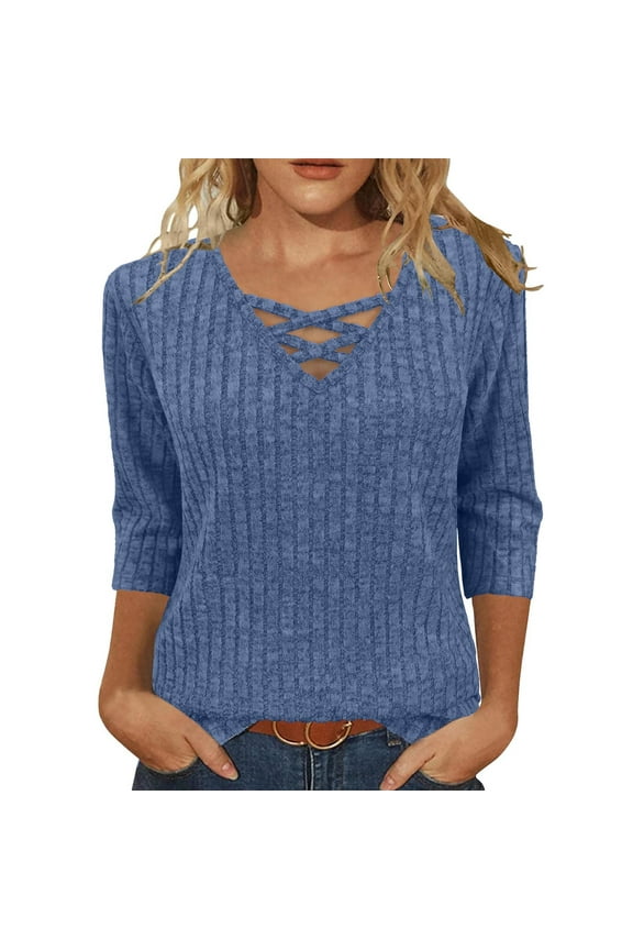 Women's Plain T-Shirts Women's Tops and Blouses Women's 3/4 Sleeve Tops Fall Womens Blouses Fall New Arrivals