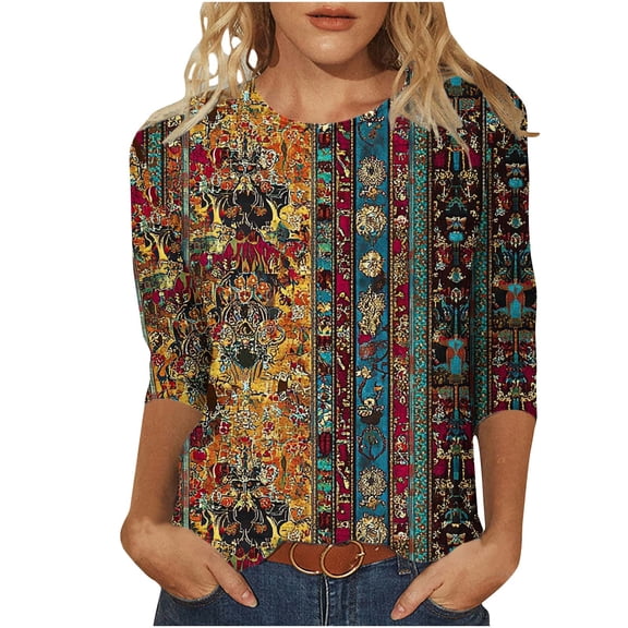 Fall Tops Loose Fit Tops Plus Size 3/4 Sleeve Tops Women's Blouses New Arrivals