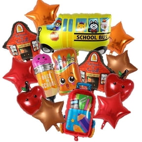 Back to School Foil Balloon Set, School Bus Pencil Backpack Themed Aluminum Balloons, First Day of School Party Decorations