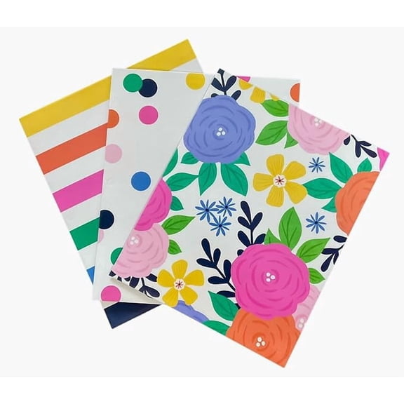 Back to School Folders Portfolio Set 3 Laminated Artsy Flower Power Polka Dots
