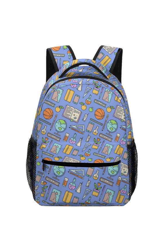 Fun Pattern Oxford Cloth Backpack Double Zipper Hidden Pocket Casual Commute Mesh Side Bags